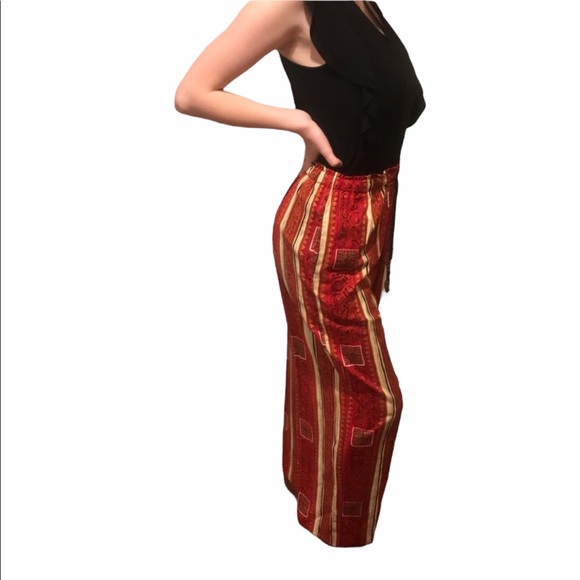 Vintage Boho Style Wide Leg Elastic Waist  Striped Printed Pants Size Medium - Picture 4 of 10